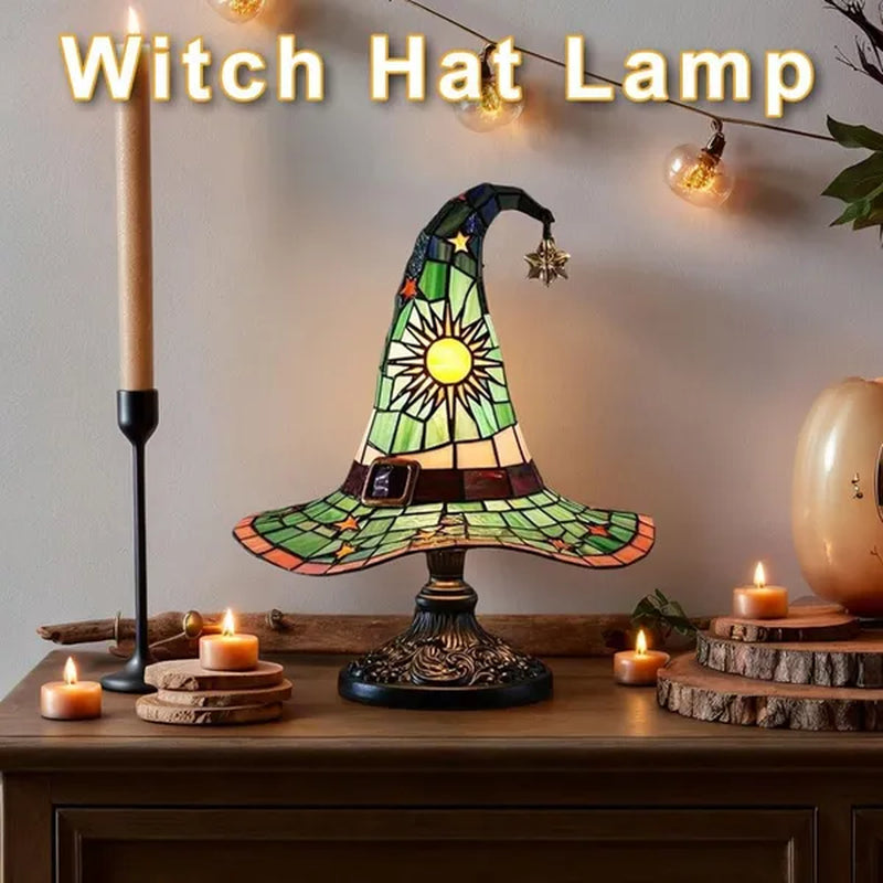 Witch Hat Lamp, Stained Glass Style Halloween Table Light – image 5