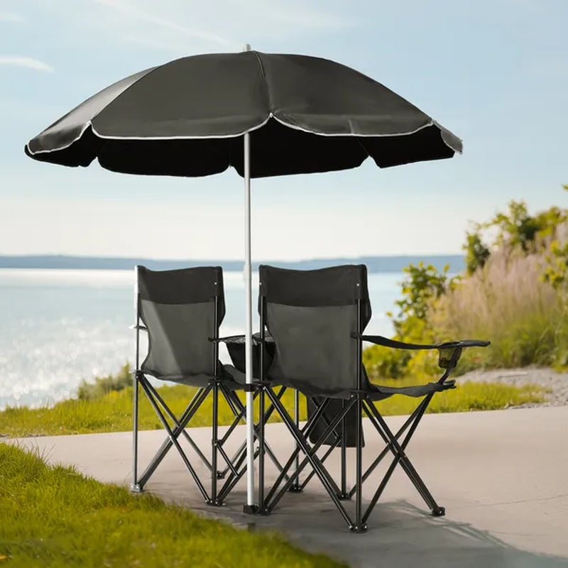 Double Folding Camp Chair with Removable Sun Umbrella – image 3