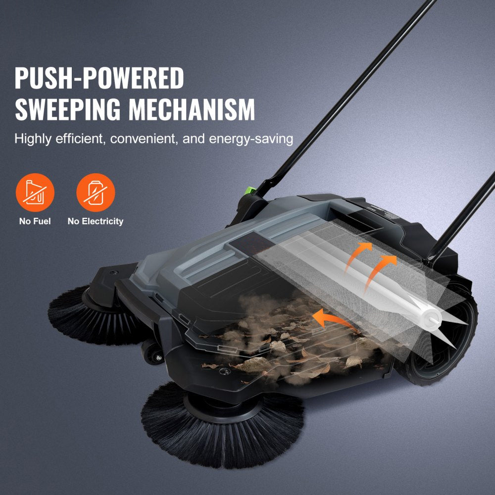 Manual Push Yard Sweeper 25.6 in with 5-Gallon Bin