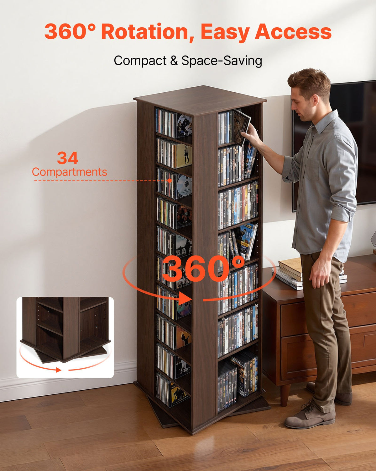 Rotating Media Storage Tower, 34 Compartments for Game Discs and DVDs – image 2