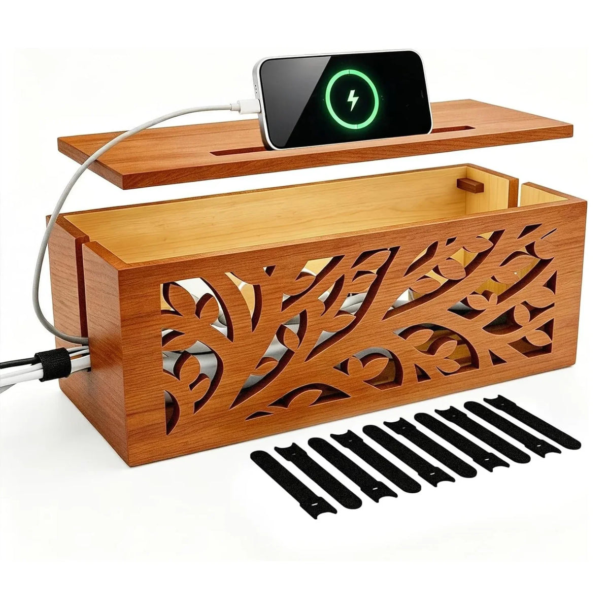 Cable Management Box – Wood Cord Organizer & Power Strip Cover