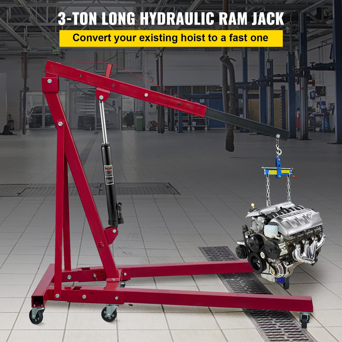 Long Ram Hydraulic Jack 3 Ton for Engine Hoist and Shop Crane – image 2