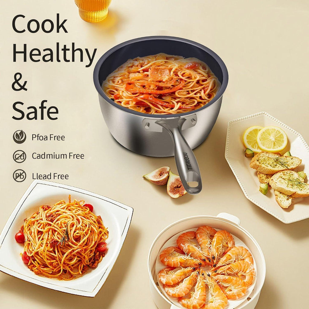2.2 Quart Titanium Stainless Steel Saucepan With Glass Lid – image 15