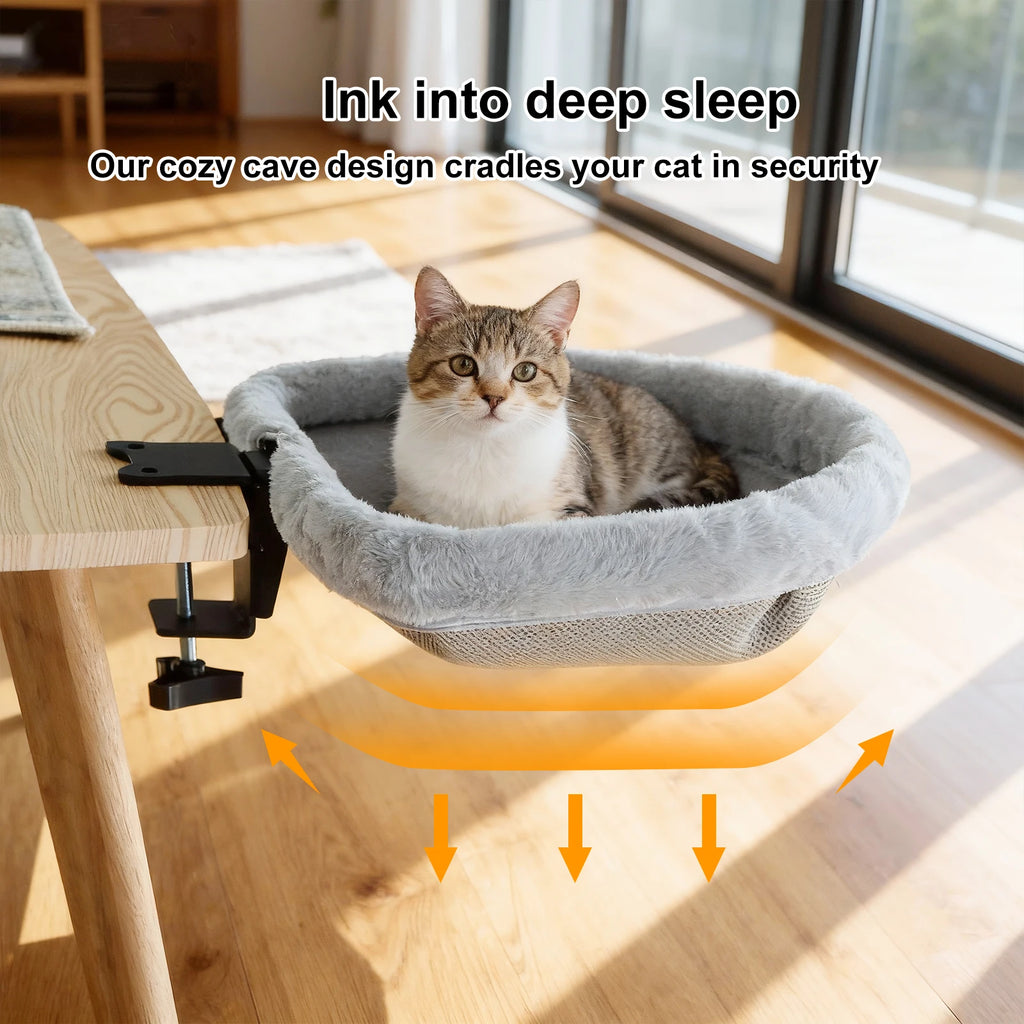 Foldable Cat Desk Bed, Sunken Semi-Circular Desk Perch for Cats – image 2