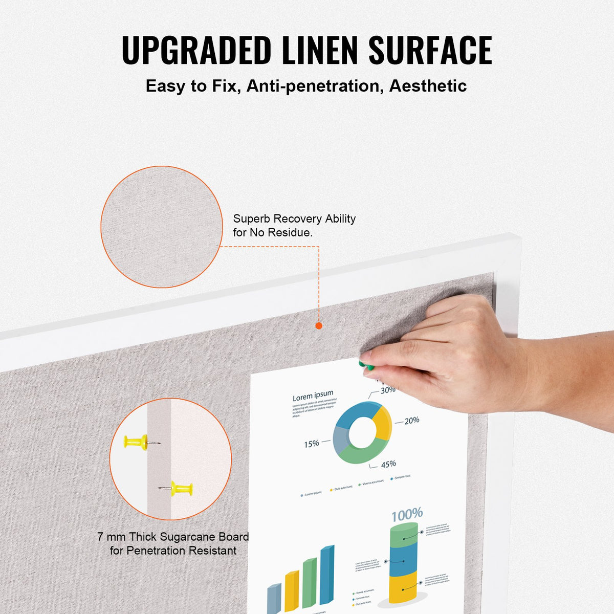 Large White Linen Bulletin Board 48 x 36 in, Wall-Mounted Pin Board – image 4