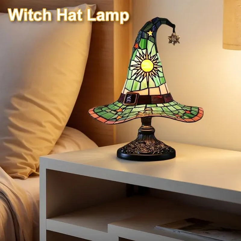 Witch Hat Lamp, Stained Glass Style Halloween Table Light – image 4