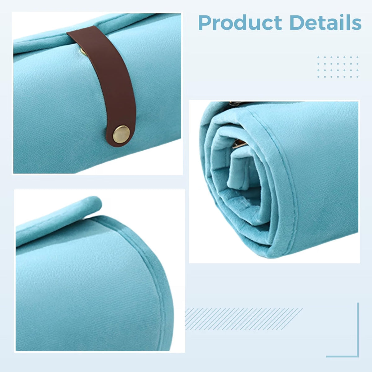 Jewelry Travel Case – Velvet Roll-Up Organizer, Sky Blue – image 5