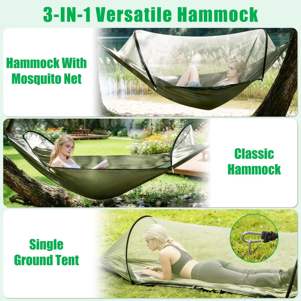 Camping Hammock with Mosquito Net, Portable Pop-Up Design
