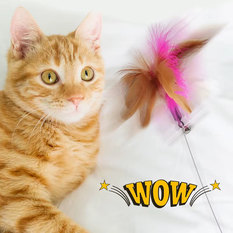 Feather Teaser Wand with Bell - Interactive Cat Toy