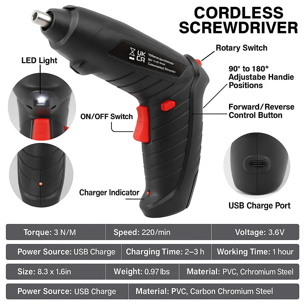 Cordless Electric Screwdriver 3.6V USB Rechargeable with LED – image 4