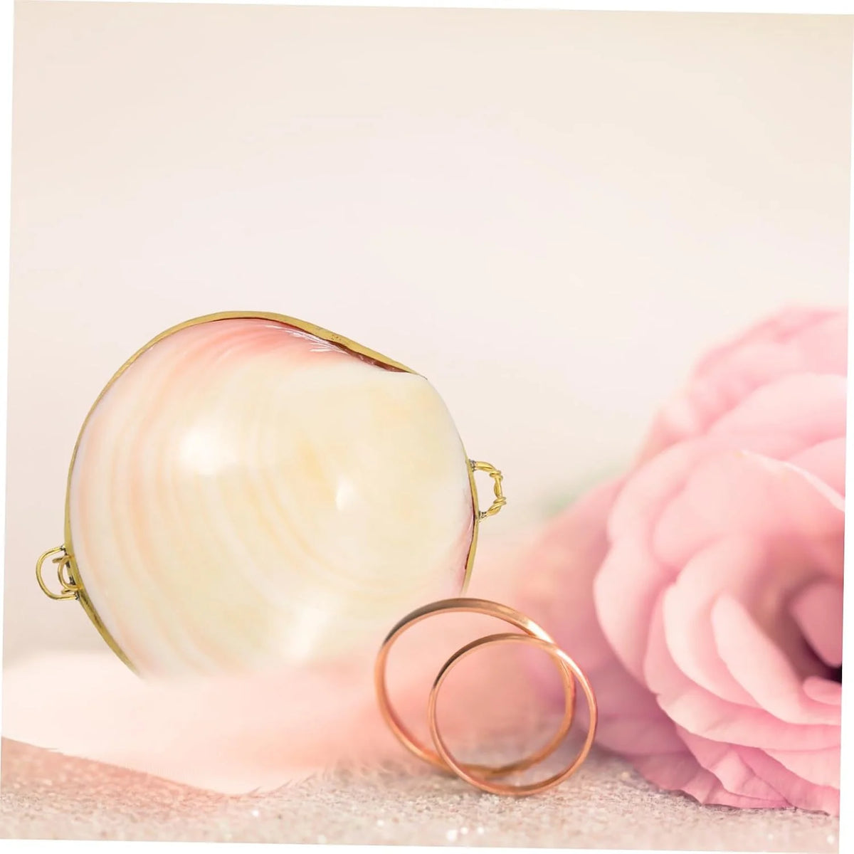 Shell Inlay Ring Box – Pink Natural Shell Jewelry Case – image 7