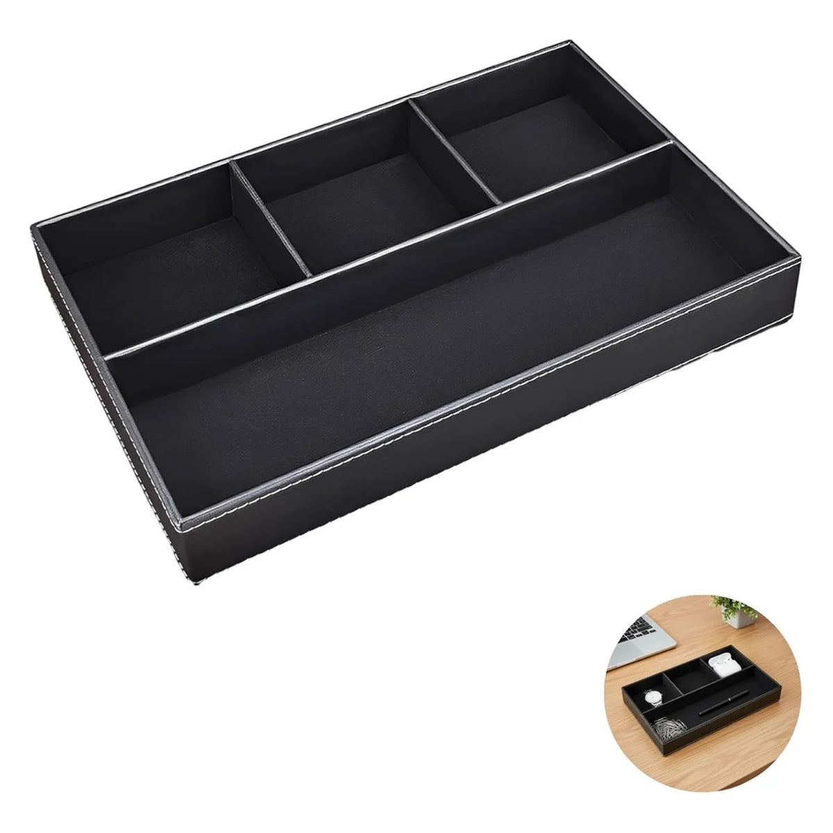 Valet Tray – PU Leather Jewelry and Catchall Organizer, 5 Slots – image 2