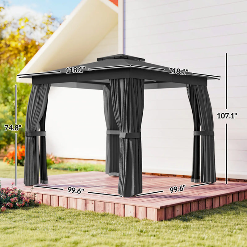 10x10 ft Steel Patio Gazebo with Double Roof, Curtains and Netting – image 6