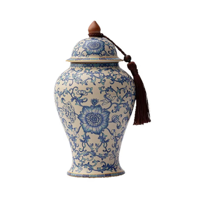 Floral Ceramic Ginger Jar with Lid, Temple Jar Decor Vase – image 6