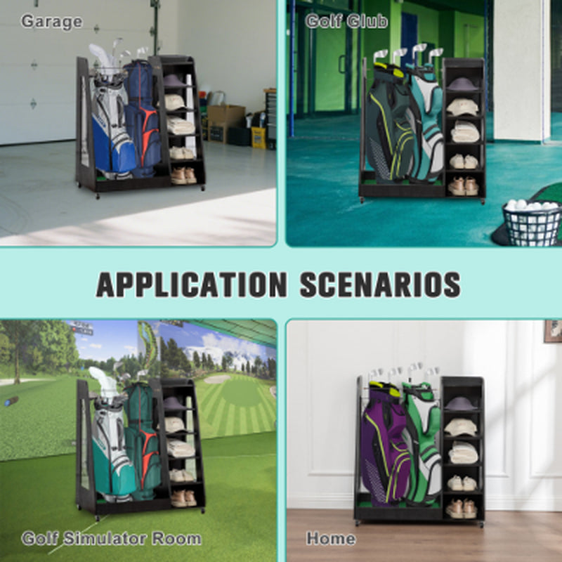 Wooden Golf Bag Organizer for 2 Bags With Shoe Shelves – image 18