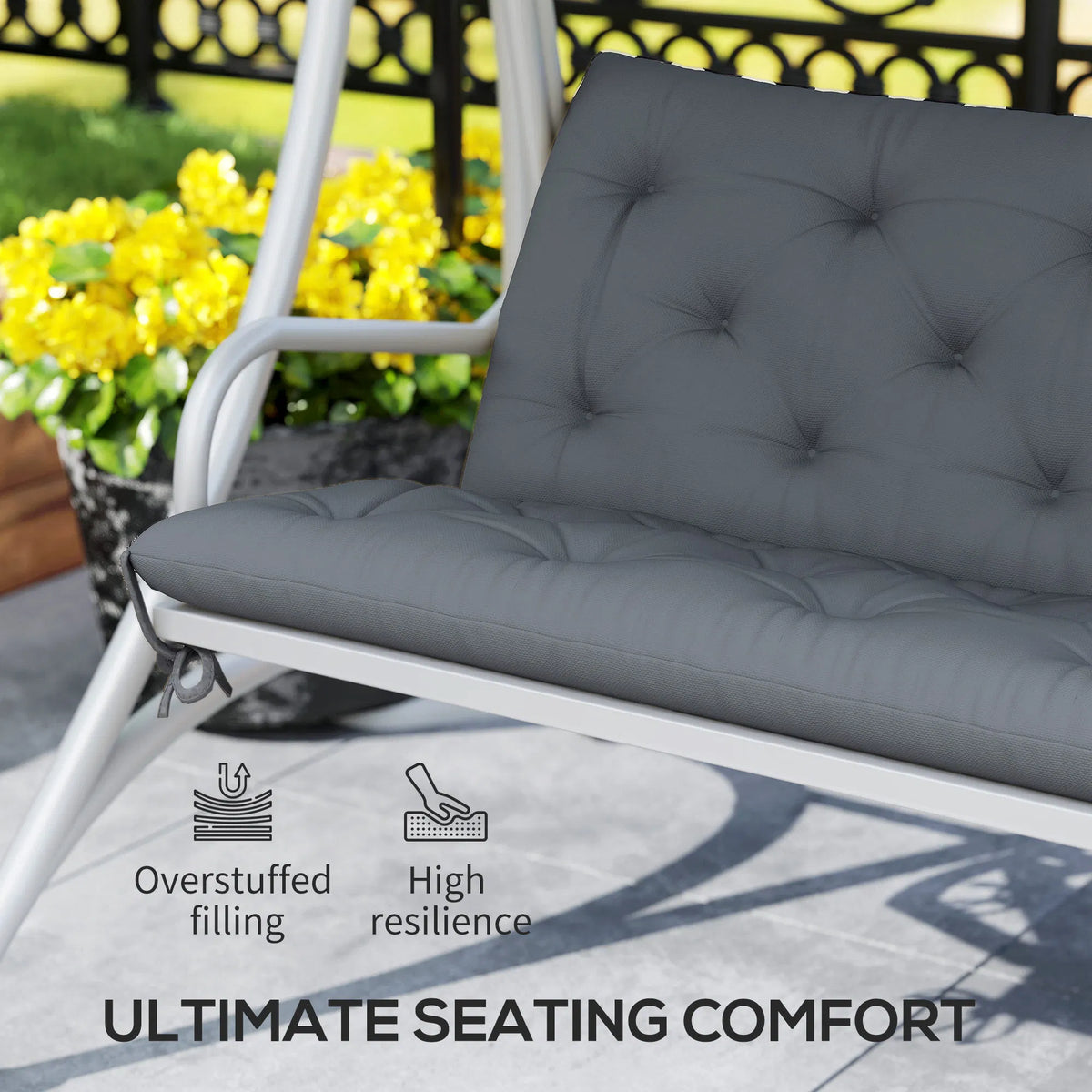 3-Seater Swing Bench Replacement Cushion with Backrest, Dark Grey – image 4