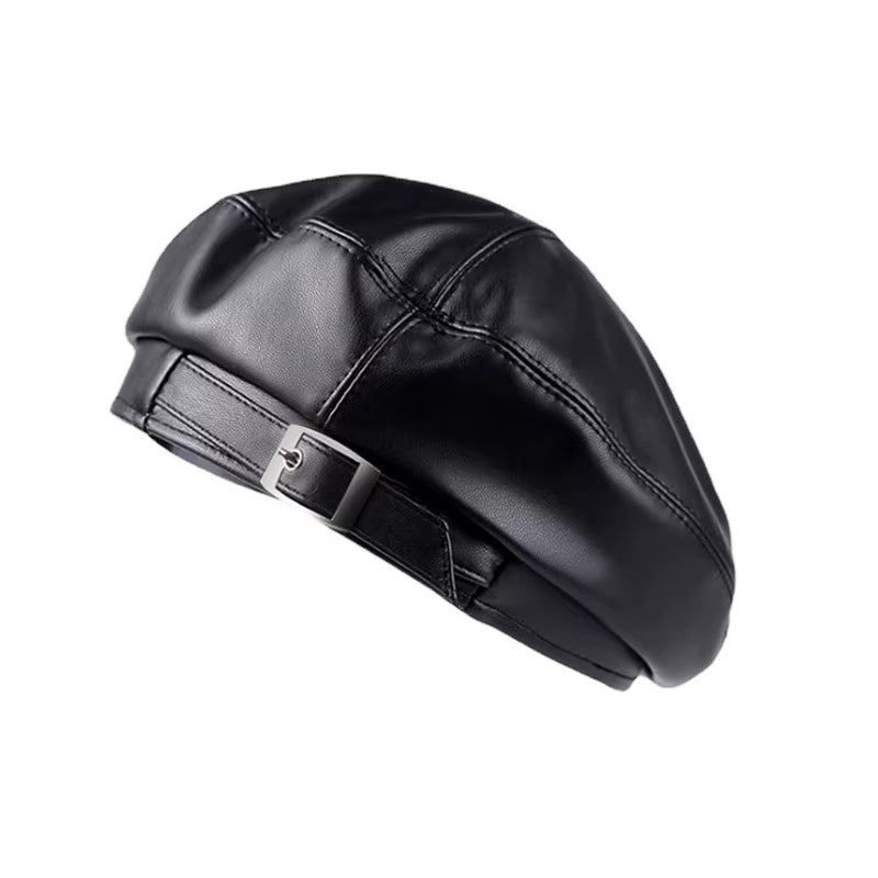Faux Leather Beret Hat - Classic French Artist Cap for Women