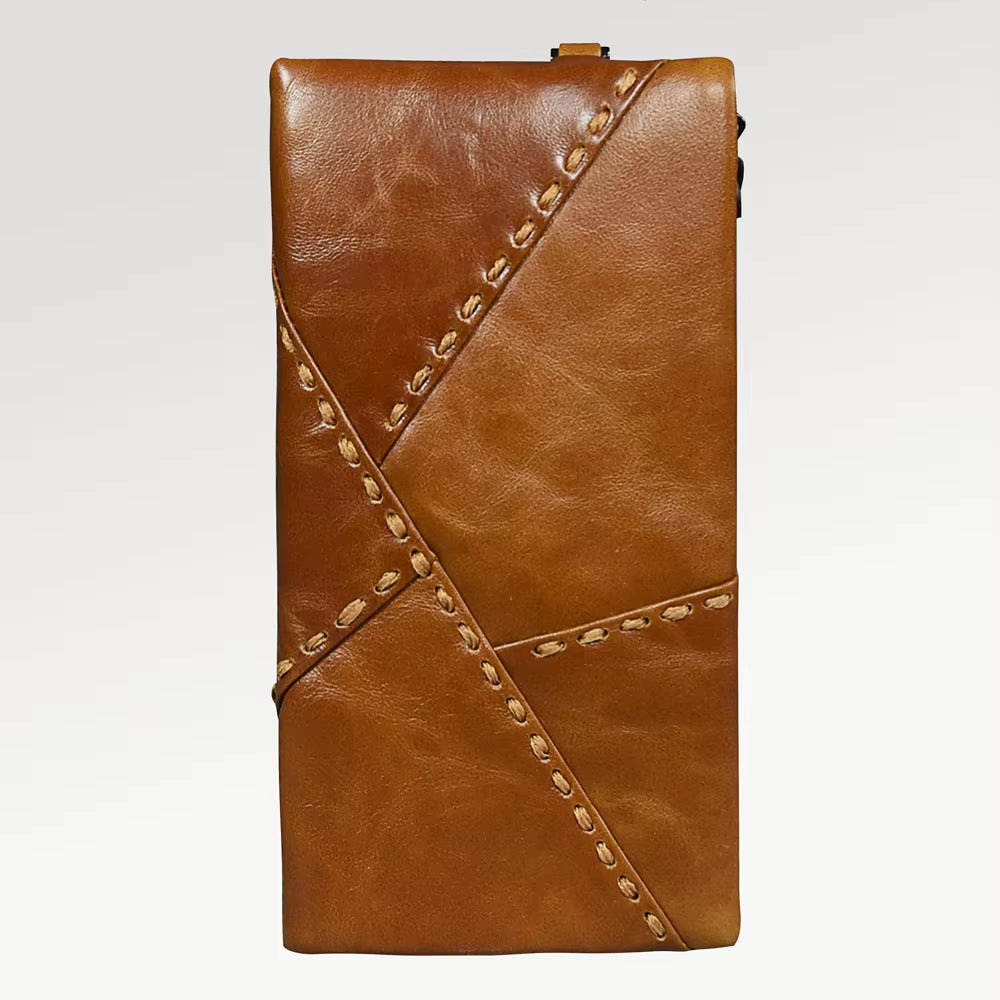 Vintage Cowhide Leather Long Wallet With Zip Pocket and Wristlet – image 1