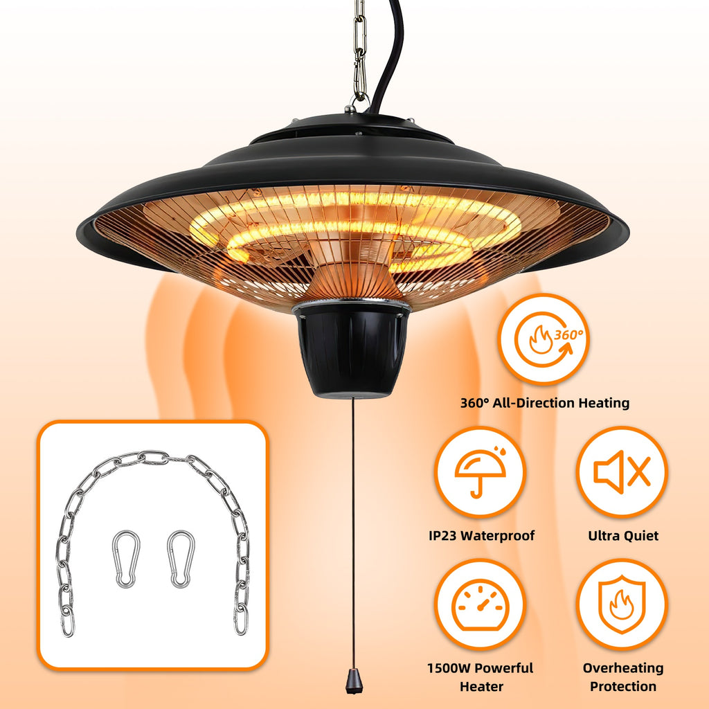 1500W Hanging Electric Patio Heater with Chain and 2 Heat Levels – image 2