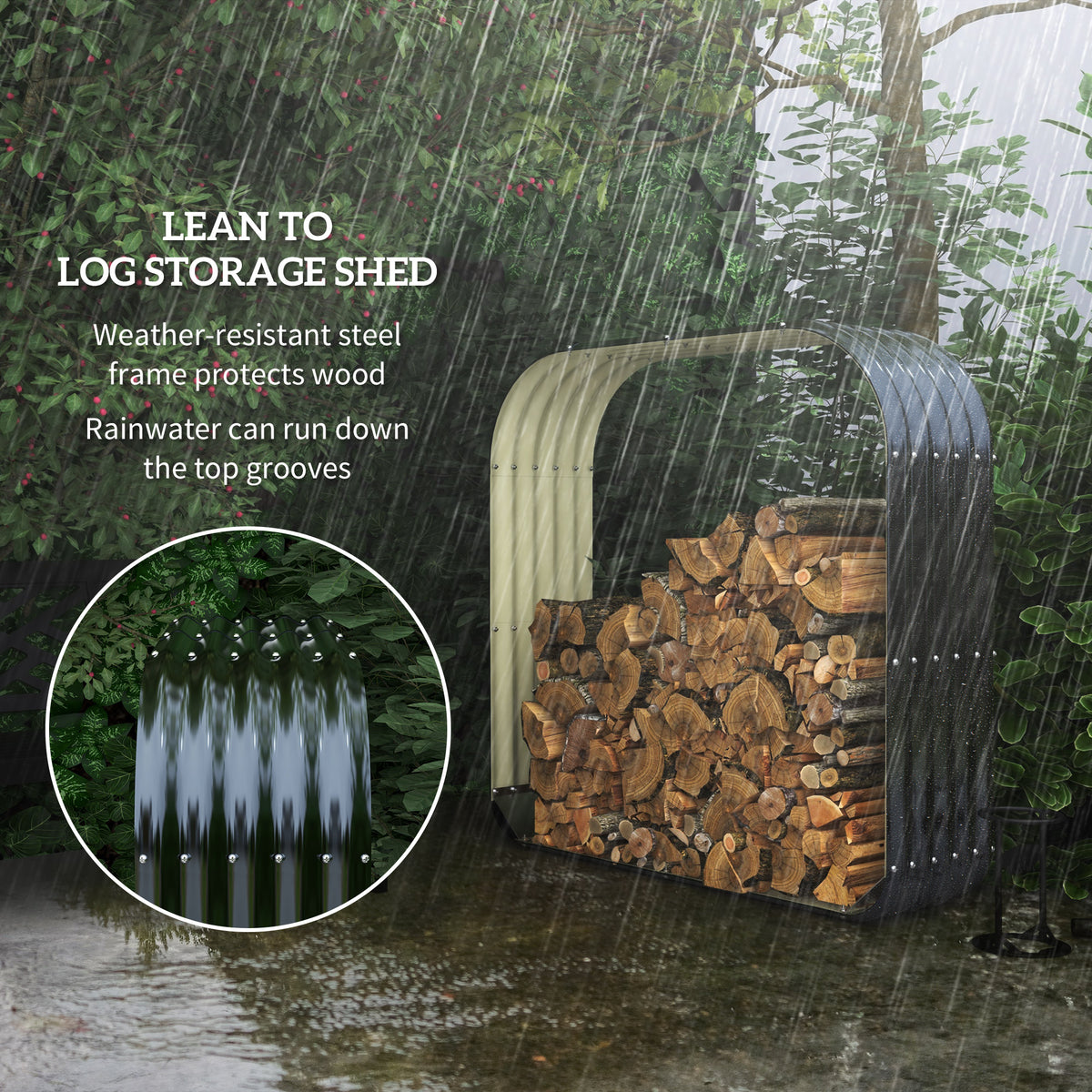 Galvanized Steel Firewood Shed with Roof, 57 in Outdoor Log Storage – image 4