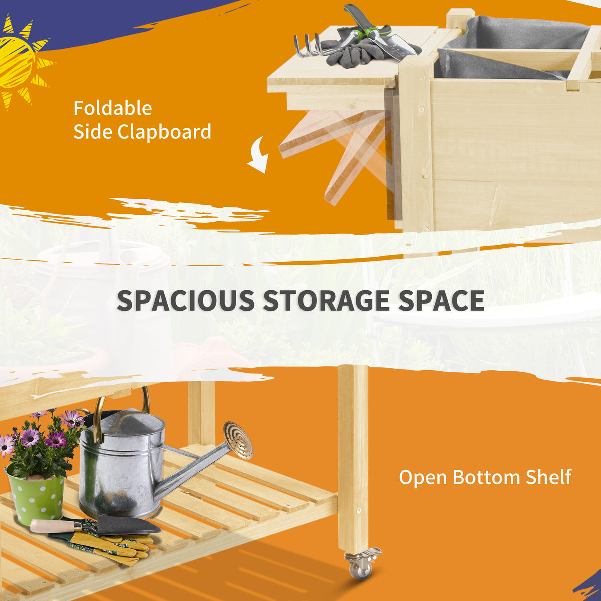 Planter Box, Mobile Wooden with 8 Grow Grids, Shelf and Wheels – image 7