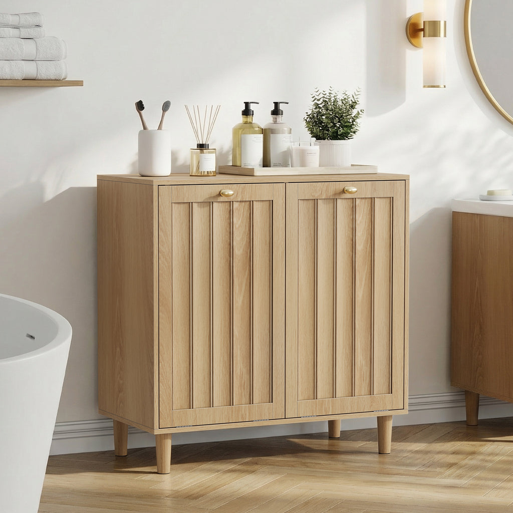 Tilt-Out Laundry Hamper Cabinet with Removable Liner, Oak – image 4
