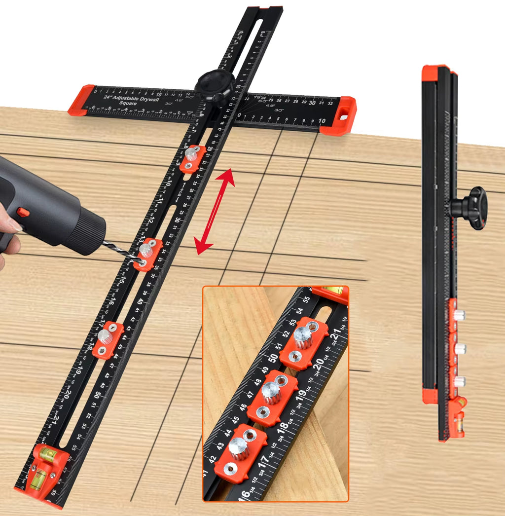 2-In-1 Cabinet Hardware Drilling Jig and T-Square Positioning Ruler