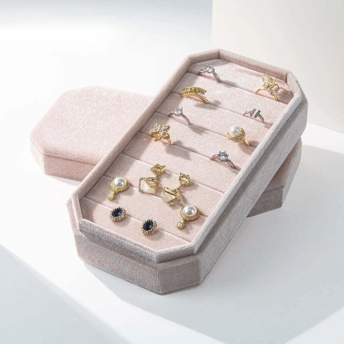 Velvet Ring Organizer Box, 21 Slots, Octagonal with Removable Lid – image 5