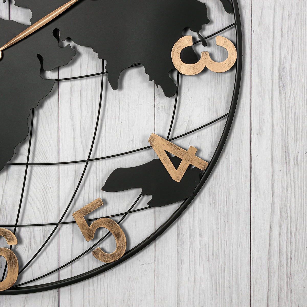 36 Inch World Map Metal Wall Clock, Black and Gold, Silent – image 5