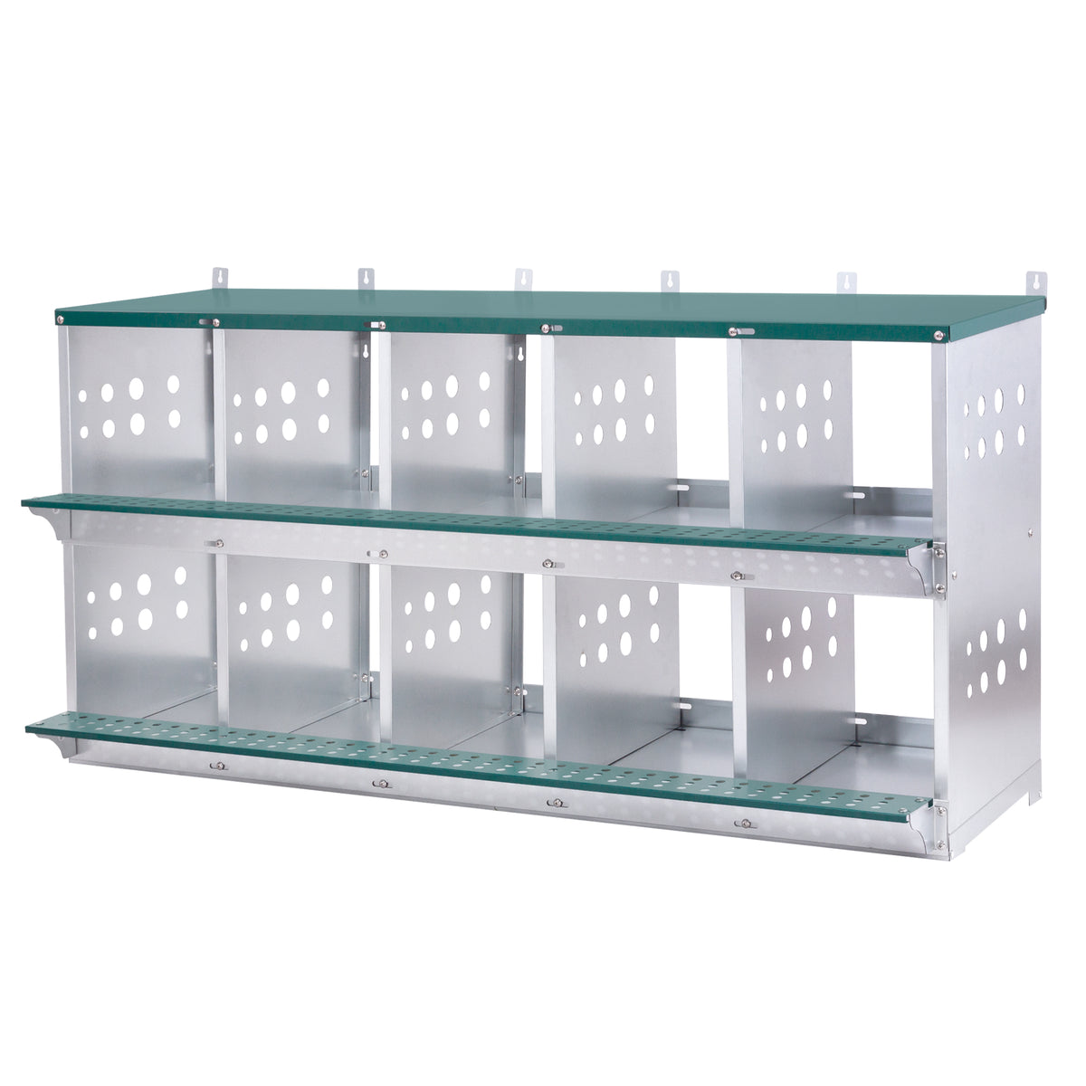 10 Bay Galvanized Steel Hen Nest Box, Wall Mount, Vented