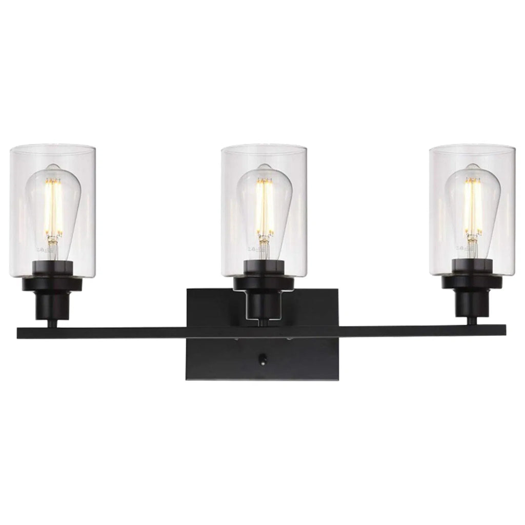 3-Light Matte Black Vanity Light with Clear Glass Shades