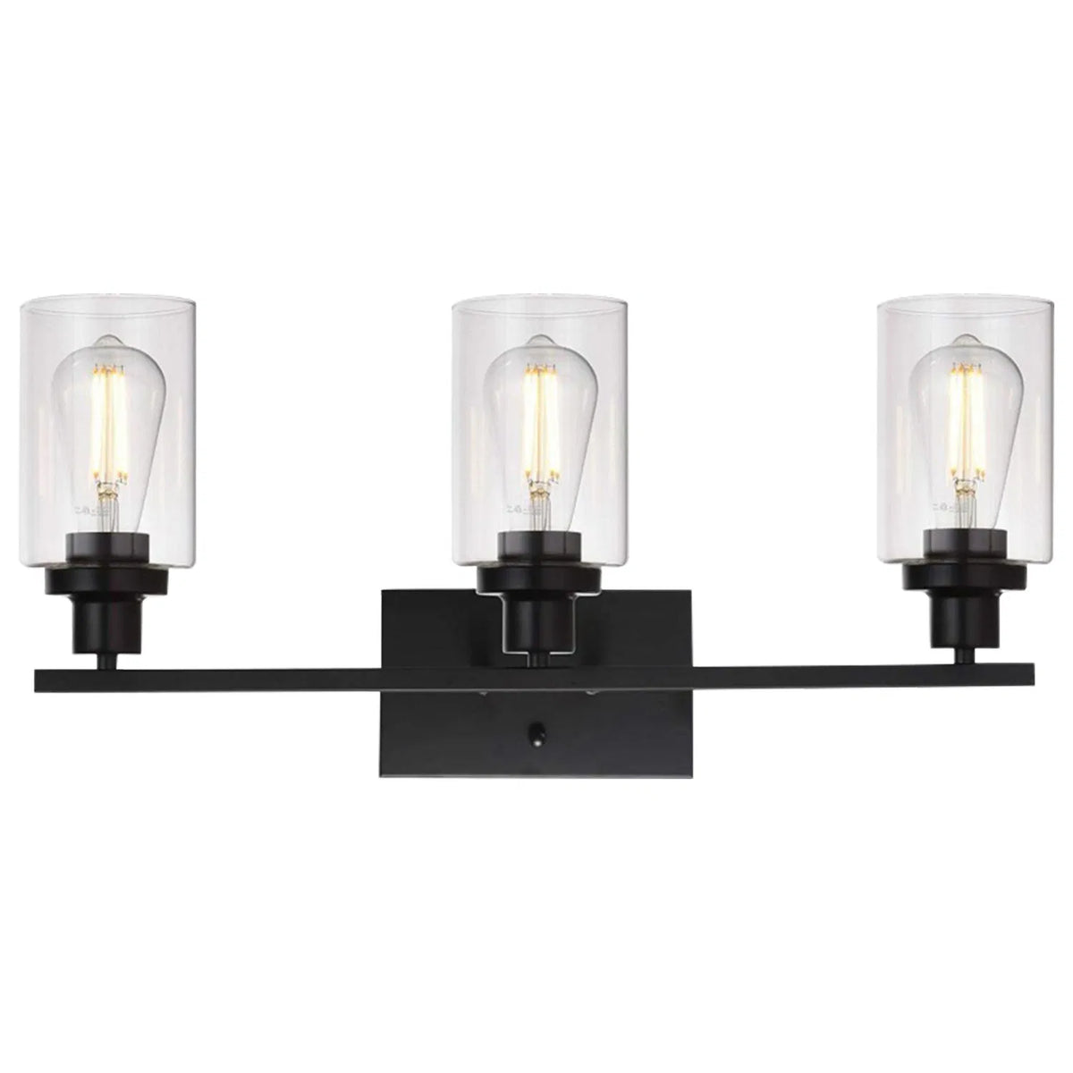 3-Light Matte Black Vanity Light with Clear Glass Shades