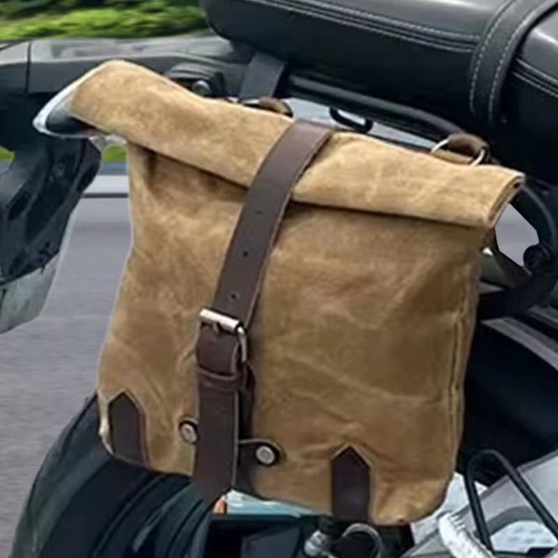 Waxed Canvas Motorcycle Saddle Bag, Waterproof Fork and Side Tool Bag