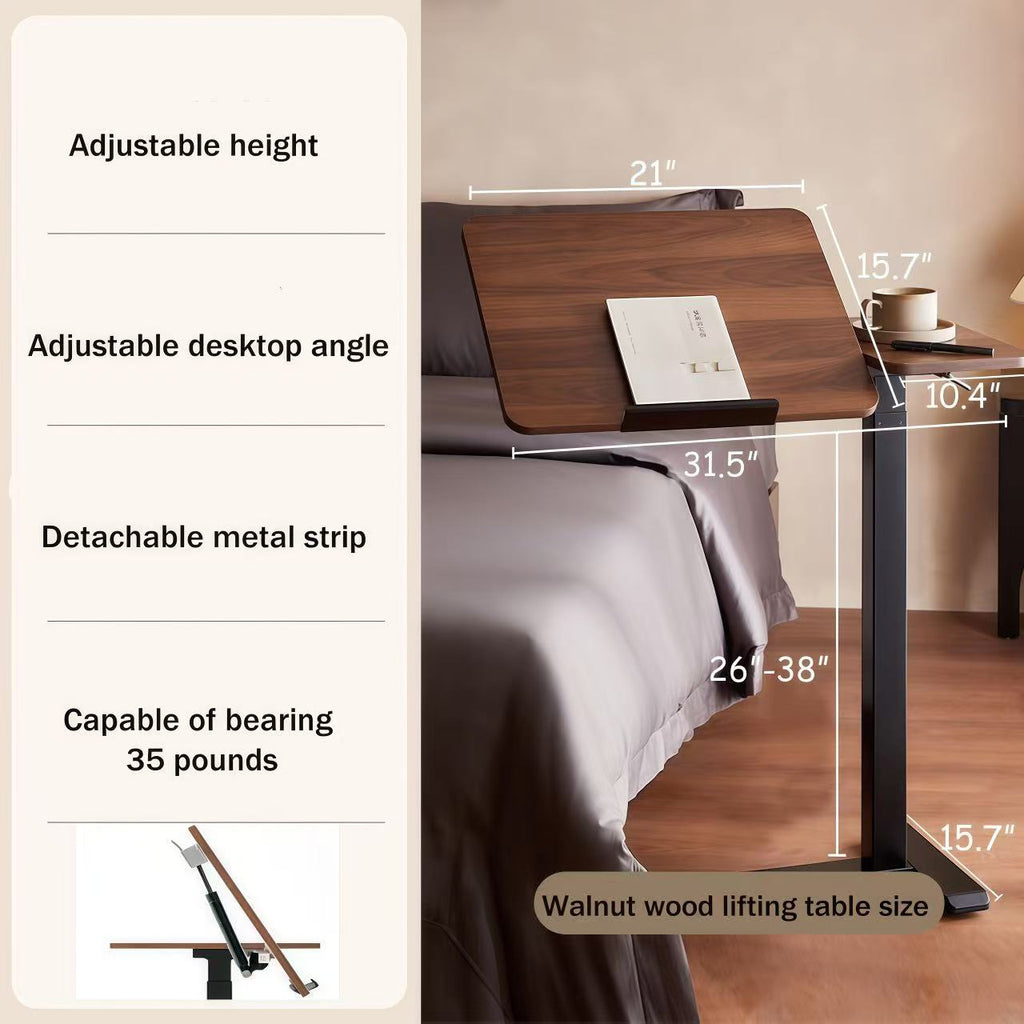 Rolling Overbed Laptop Desk with Tilting Top, Walnut Finish – image 2