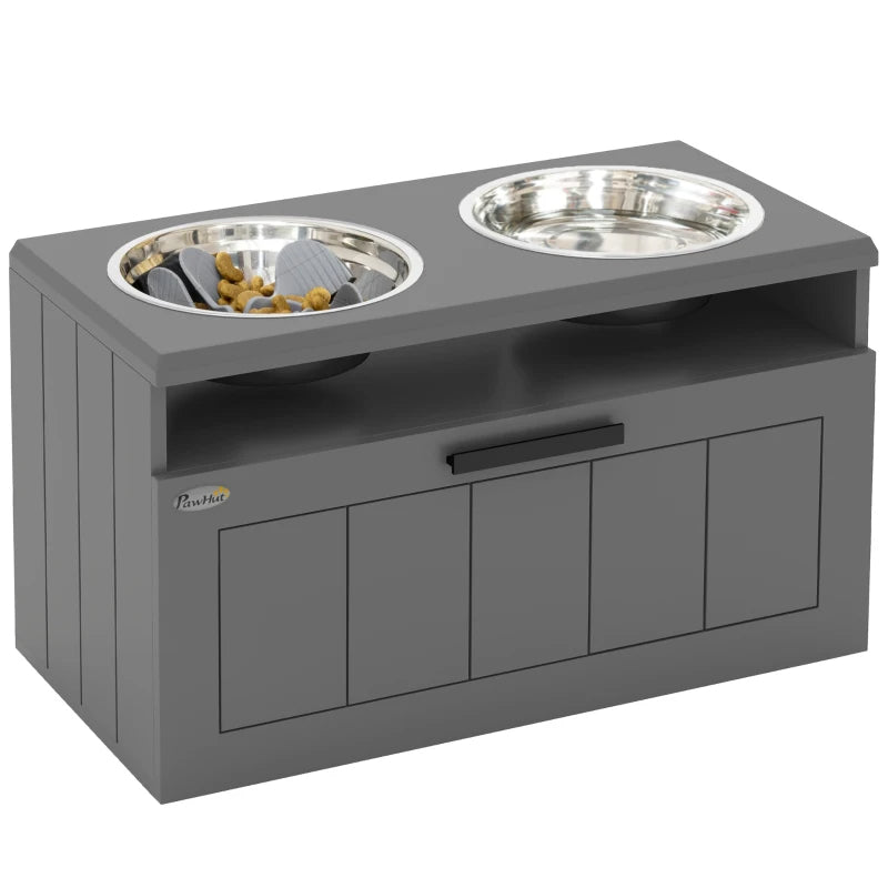 Elevated Dog Bowl Stand with Storage Drawer and 2 Steel Bowls – image 2