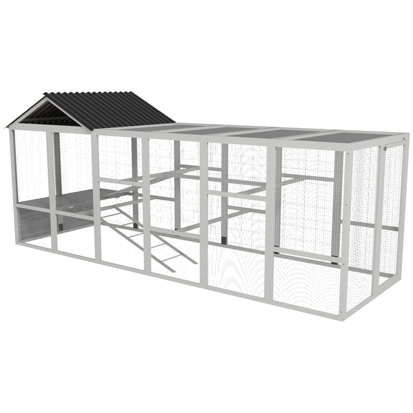 Large Wooden Chicken Run for 6-10 Hens with Perches & Storage Roof