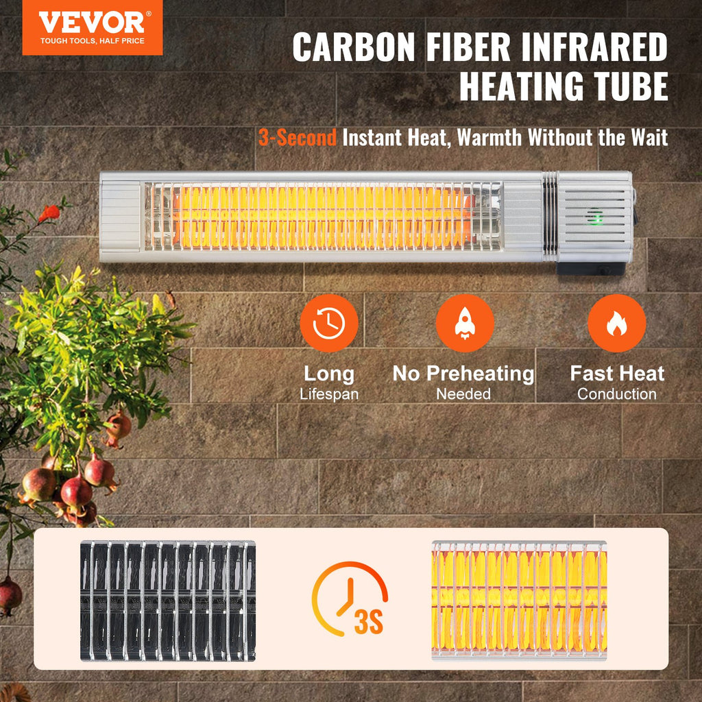 1500W Infrared Patio Heater, IP65 Wall Mount with Remote, 9 Heat Settings – image 2