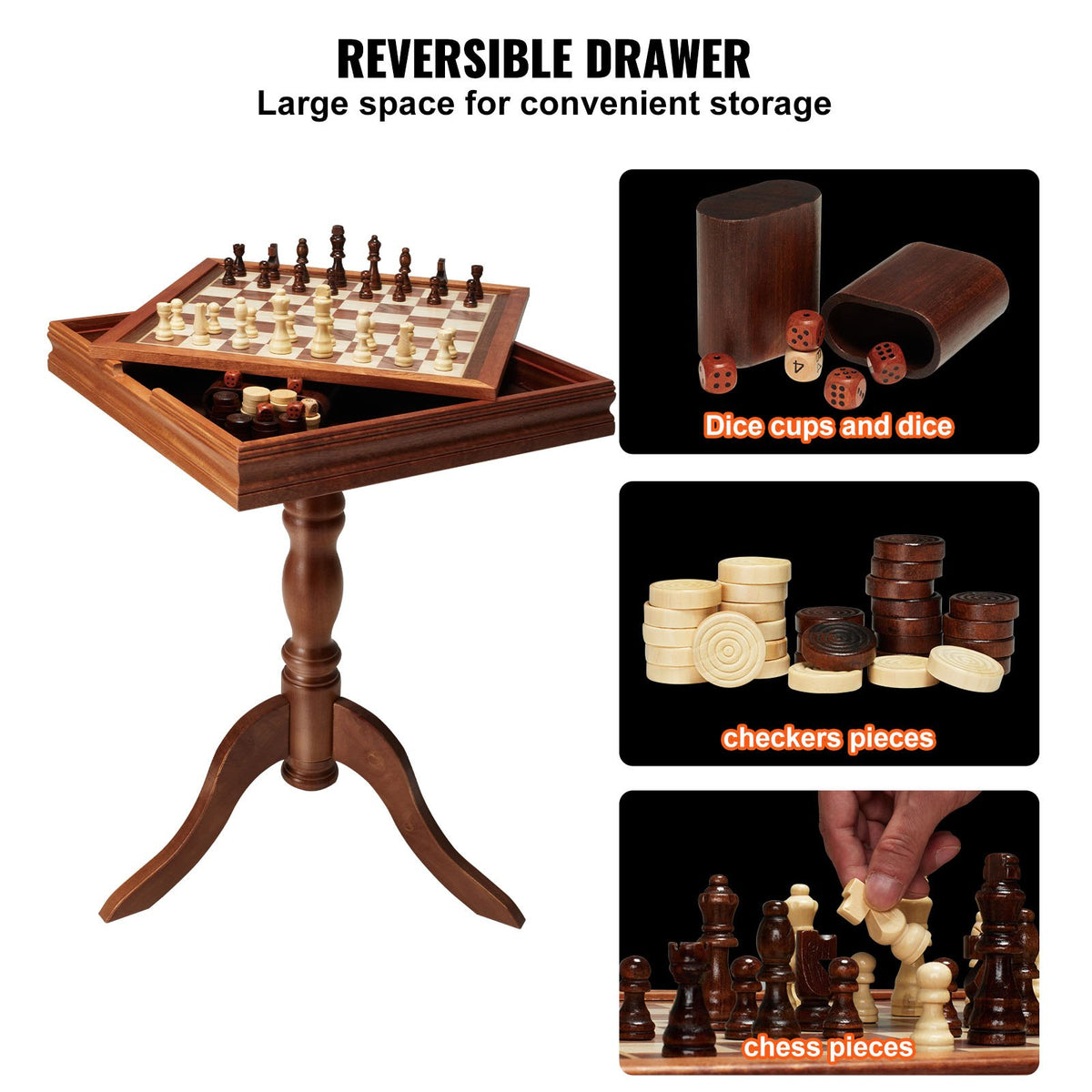 3-in-1 Chess, Checkers and Backgammon Table, 18 in Wooden Game Table – image 5