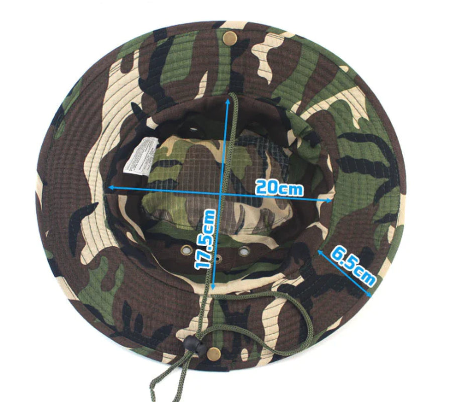Work Sun Hat Camo Boonie - Wide Brim Outdoor Hat with Chin Strap
