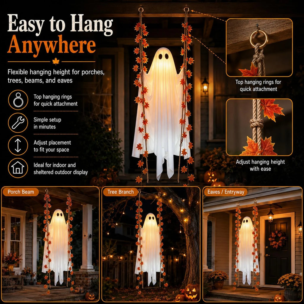 Swinging Ghost Halloween Decoration with 8 Light Modes and Timer – image 4