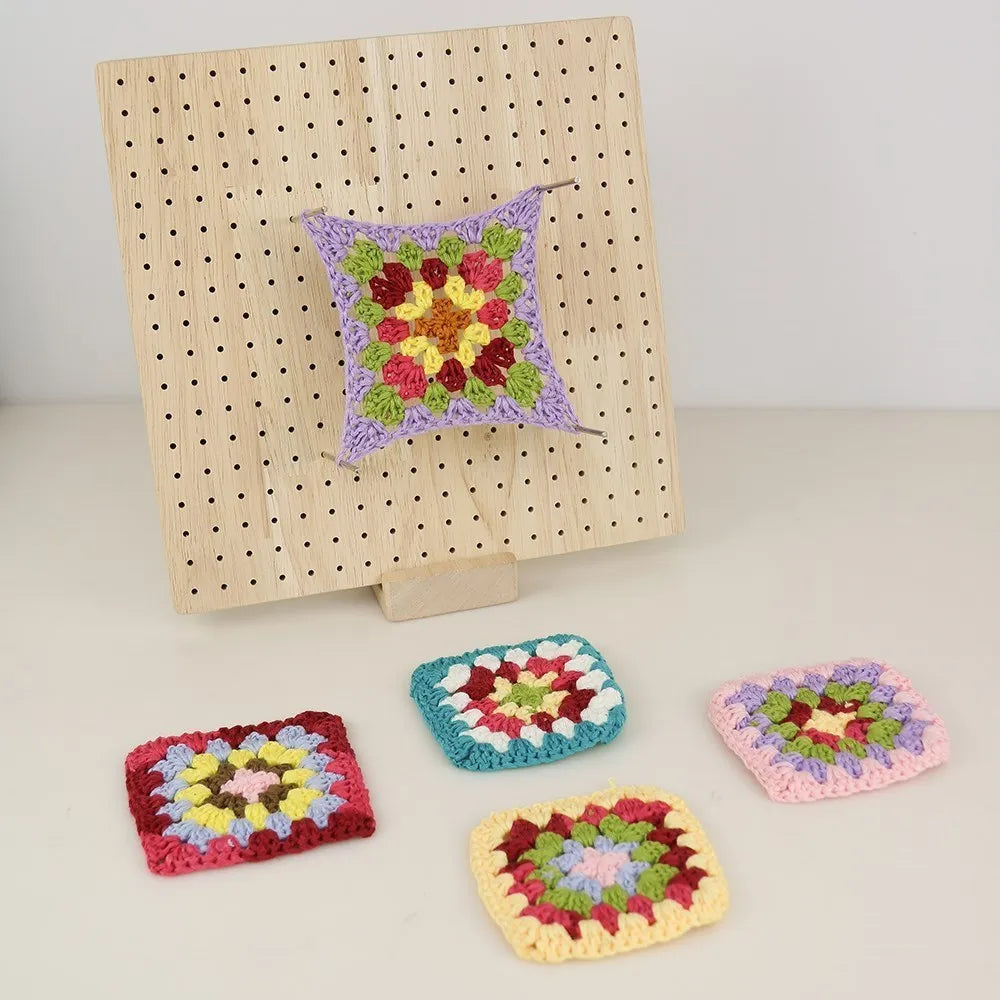 Crochet Blocking Board with 20 Pins, Wooden Granny Square Mat