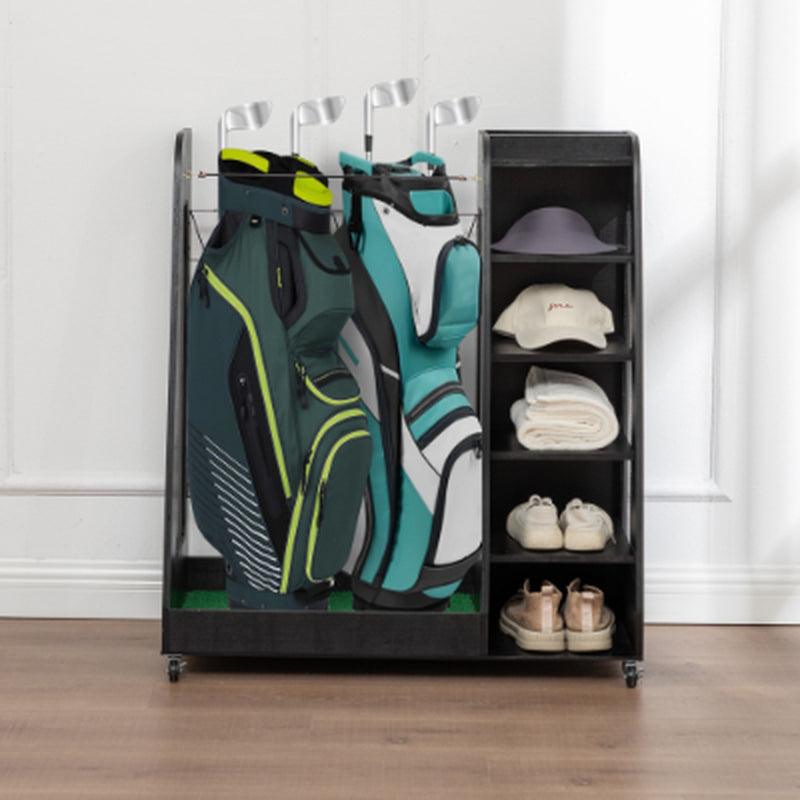 Wooden Golf Bag Organizer for 2 Bags With Shoe Shelves – image 16