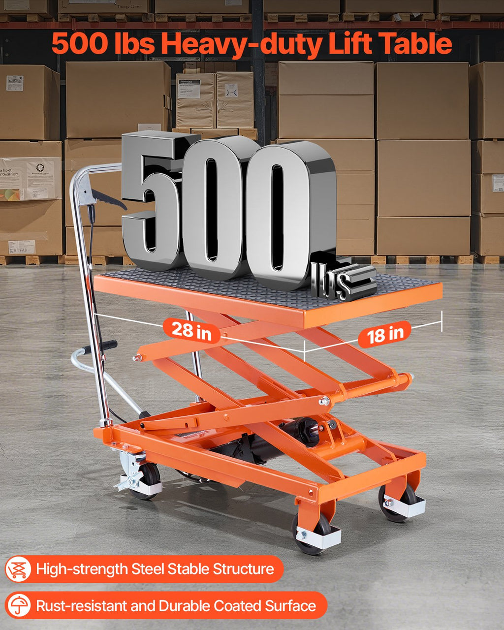 Hydraulic Lift Table Cart 500 lb, Double Scissor 11.8-47.2 in Lift – image 3