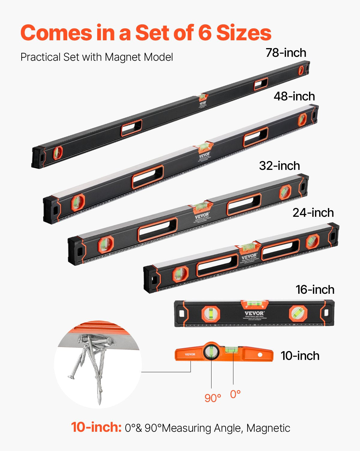 6-Piece Aluminum Spirit Level Set, 10 to 78 Inch – image 2