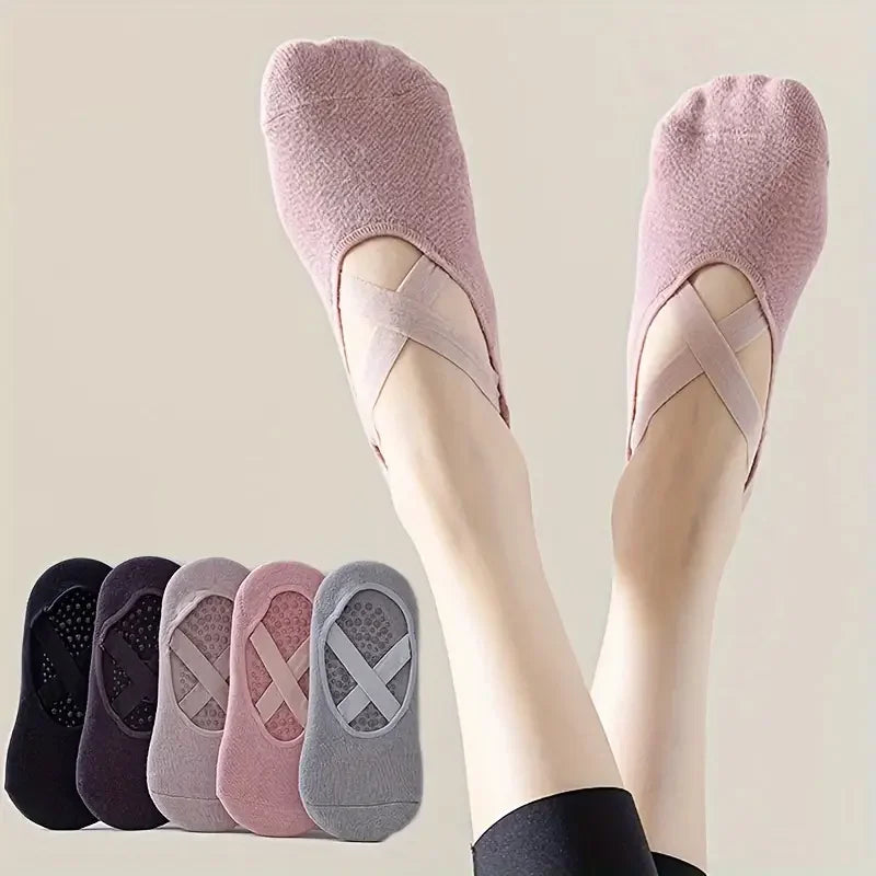 Yoga Grip Socks, Non-Slip Cotton for Pilates and Dance, 5 Pairs – image 7