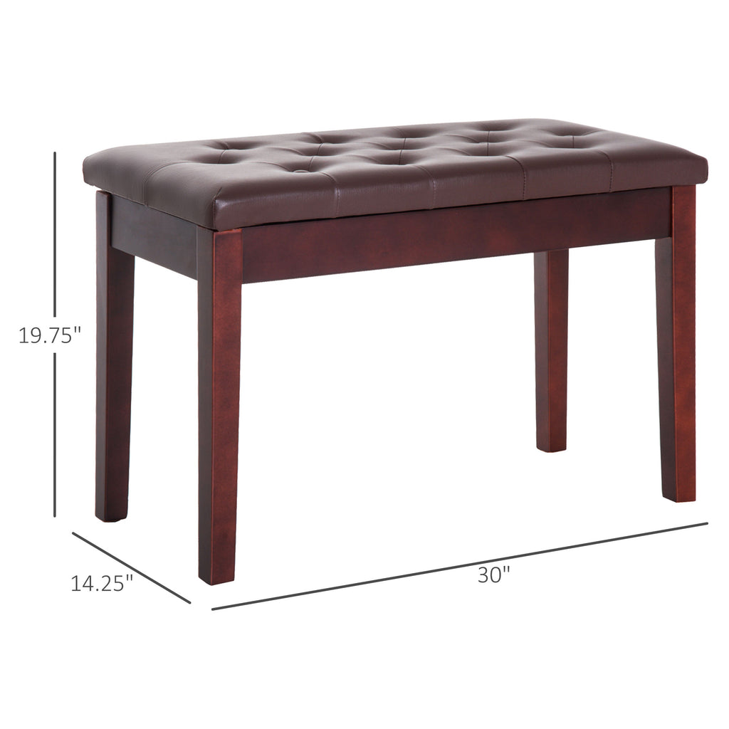 Tufted Duet Piano Bench with Storage, Faux Leather Seat, Brown – image 3
