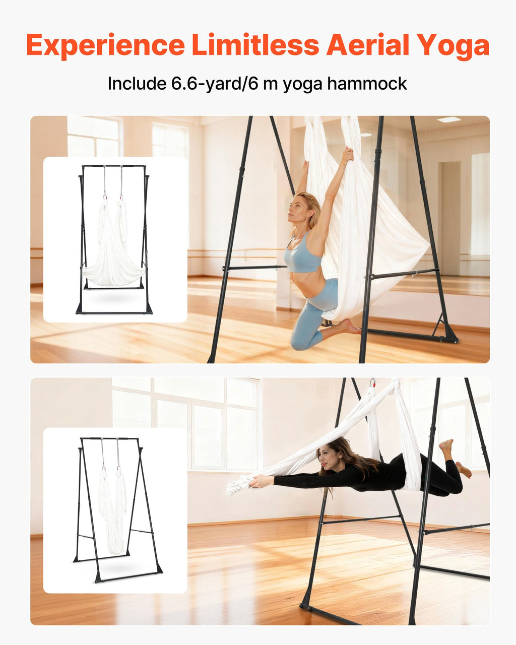 Aerial Yoga Swing Stand with 6.6 Yard Hammock, 440 lb Capacity – image 3