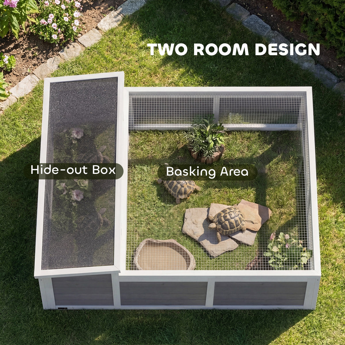 Wooden Tortoise House with Run Area, Openable Top and Clear Window – image 4