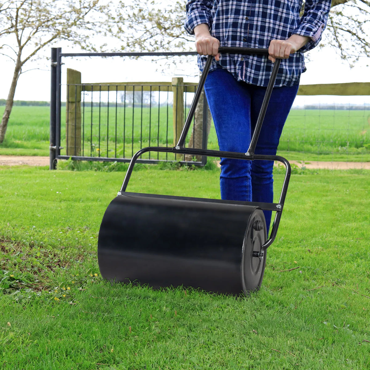 Lawn Roller 19.5 in Steel Drum, Push or Tow, 10 Gal Water Fill