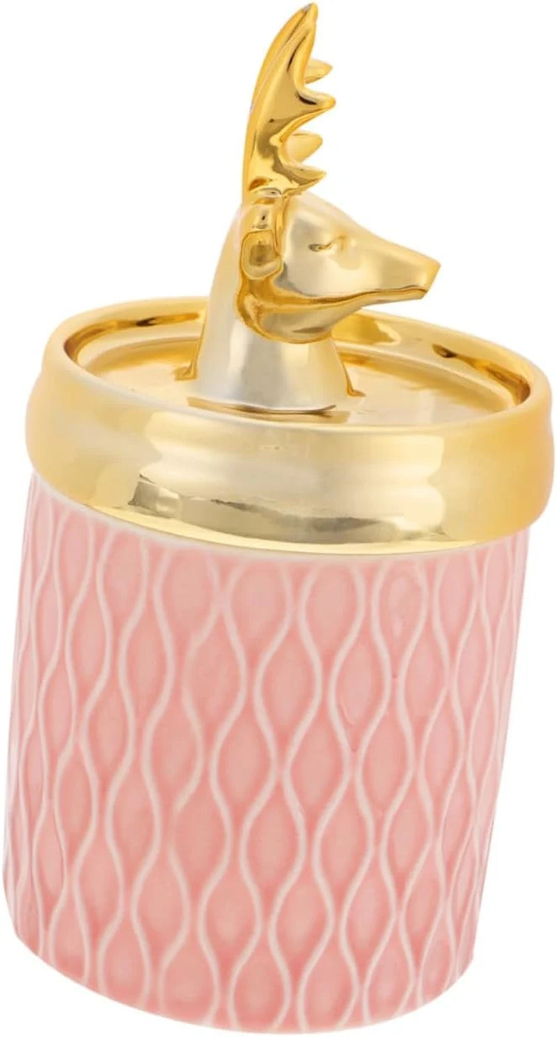 Jewelry Jar, Ceramic Deer Storage Box with Lid, Pink